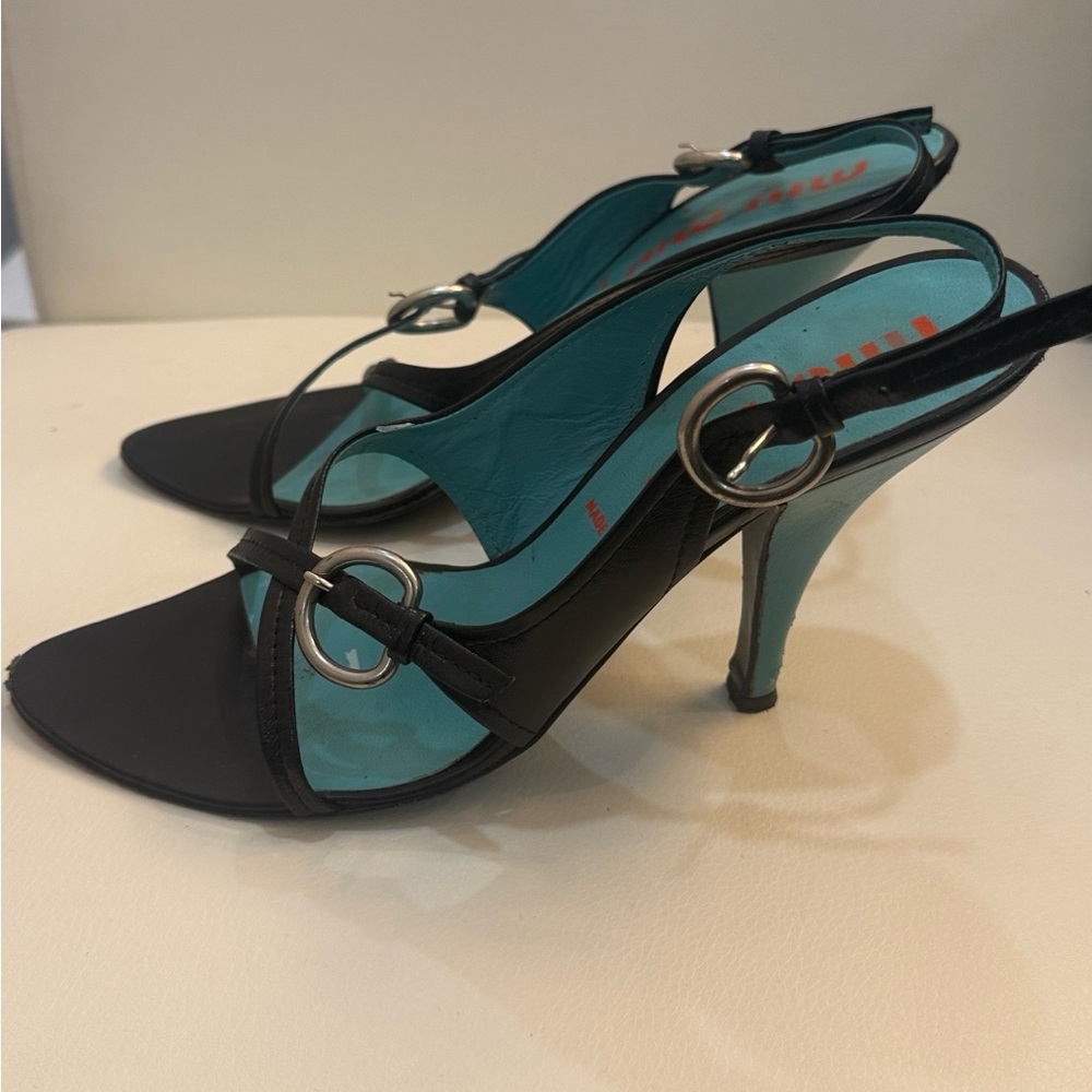 Miu Miu Black and Aqua Strappy Heels